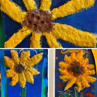 Sunflower artworks by students at Westbourne House school