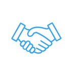 Image shows a blue and white icon of two hands shaking. You can click on the image to read about becoming a corporate partner