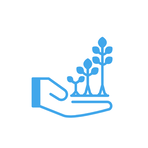 A white circle with an icon of a hand with three small trees growing out of it. This is a symbol of giving donations on a regular basis and how this helps good thing to grow. You can click this image to be taken to our donation page. 