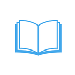 Circular icon showing an open blue book on a white background