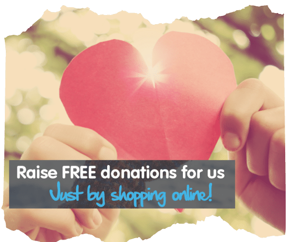 A paper heart with the words ' raise free donations for us via give as you live'