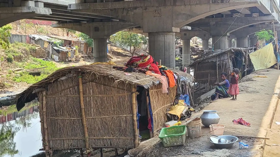 A group of shelters constructed underneath a road highway