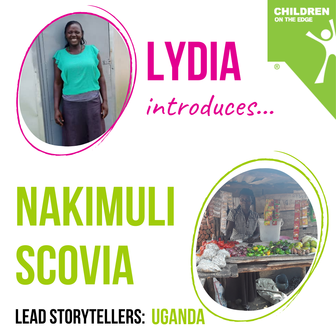 Image of Lydia and Scovia, with the text 'Lydia introduces Namikuli Scovia - Lead Storytellers Uganda'