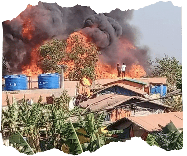 Crowded refugee camp ablaze