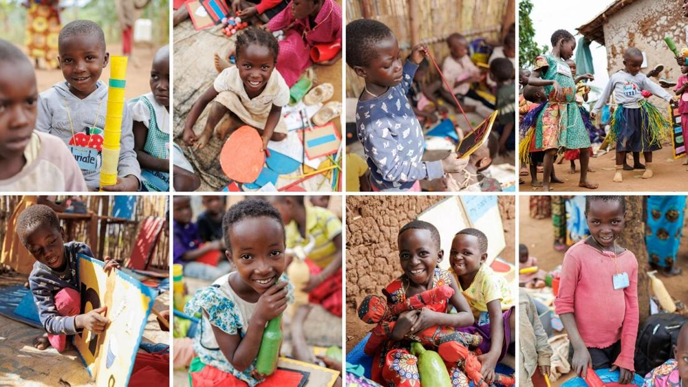 Collage of Congolese children learning through play
