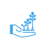 Circular icon showing a hand holding onto three growing shoots