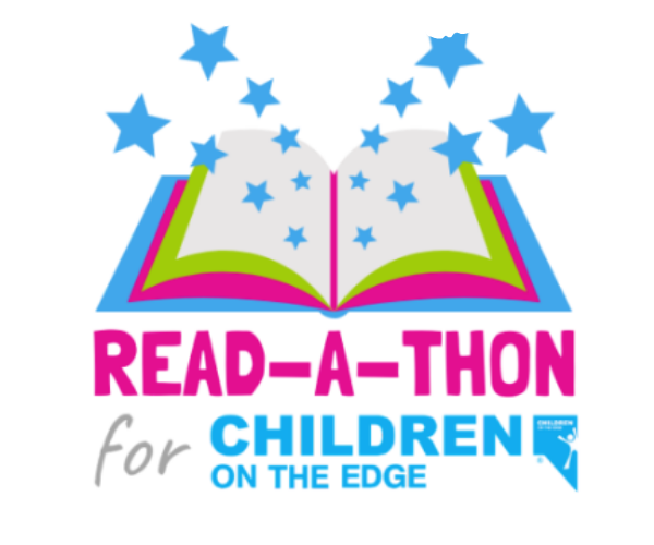 Open book pictured with the words 'Read a thon for children on the edge' 