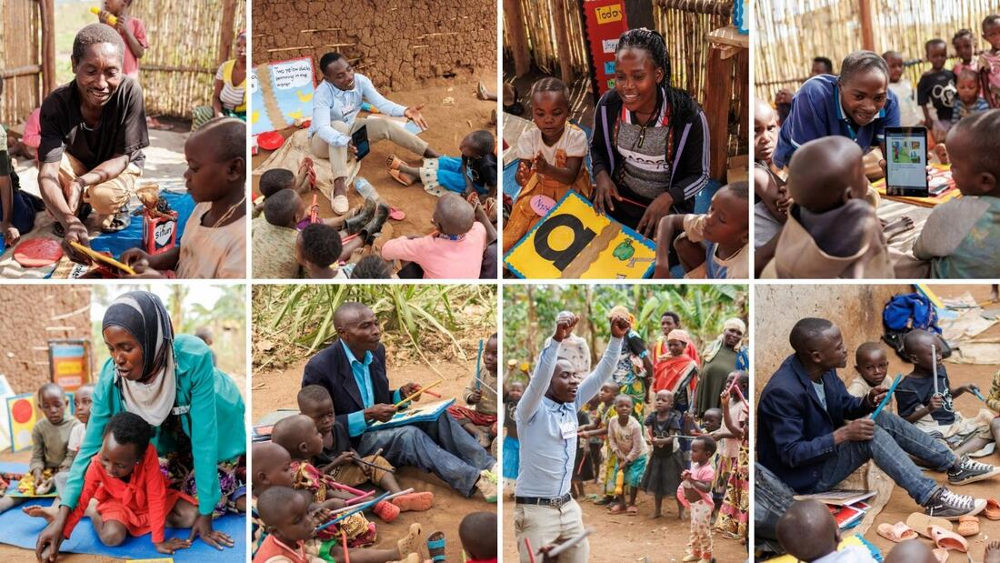 Collage of Congolese refugee teachers running cluster lessons