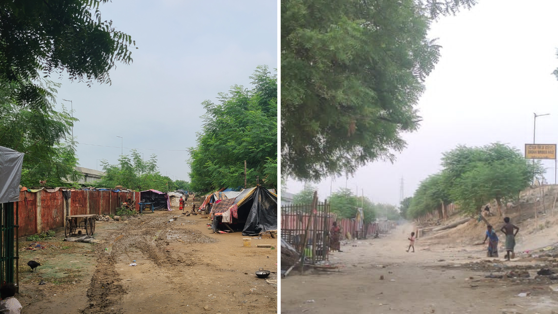 Nagarpur community before and after the authorities bulldozed the area