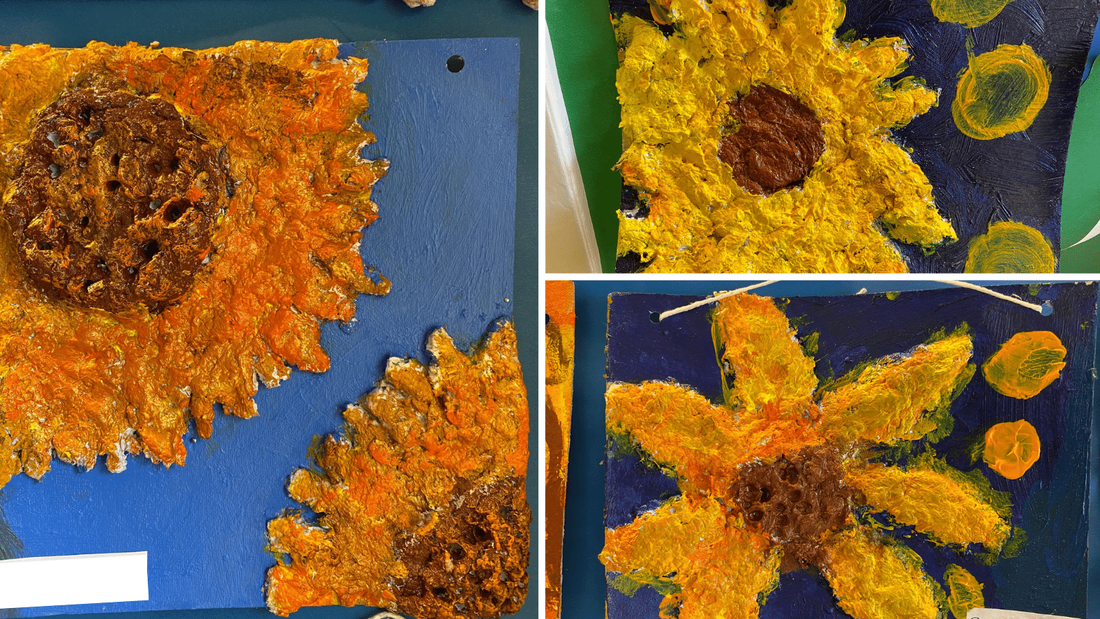 Sunflower artwork by students at Westbourne House School