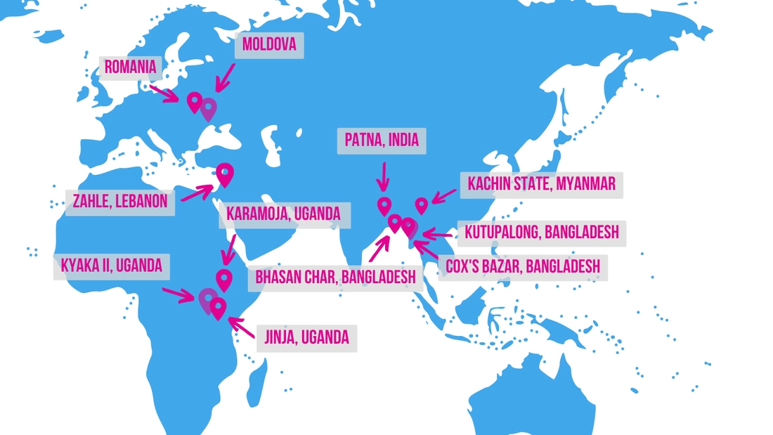 World map with locations of Children on the Edge programmes are.
